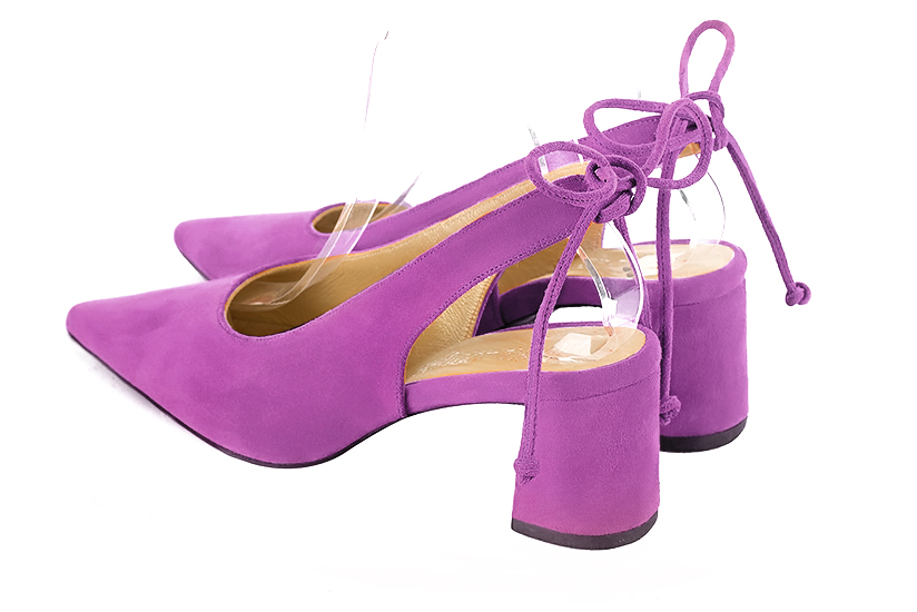 Mauve purple slingback shoes. Pointed toe. Medium flare heels. Model Victoria 65